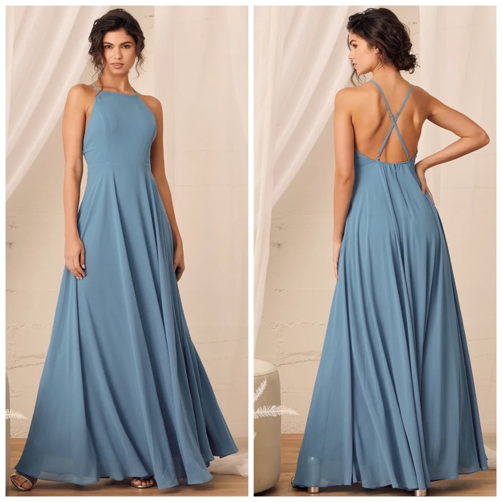 Lulus Mythical Kind of Love Slate Blue Maxi Dress  Size Medium